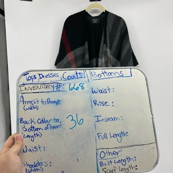 V Fraas black white red plaid  shawl overlay - Picture 8 of 10